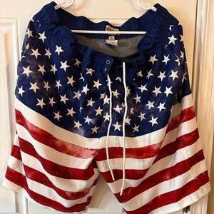 RedHead Patriotic Stars and Stripes Athletic /swim shorts with mesh inside.